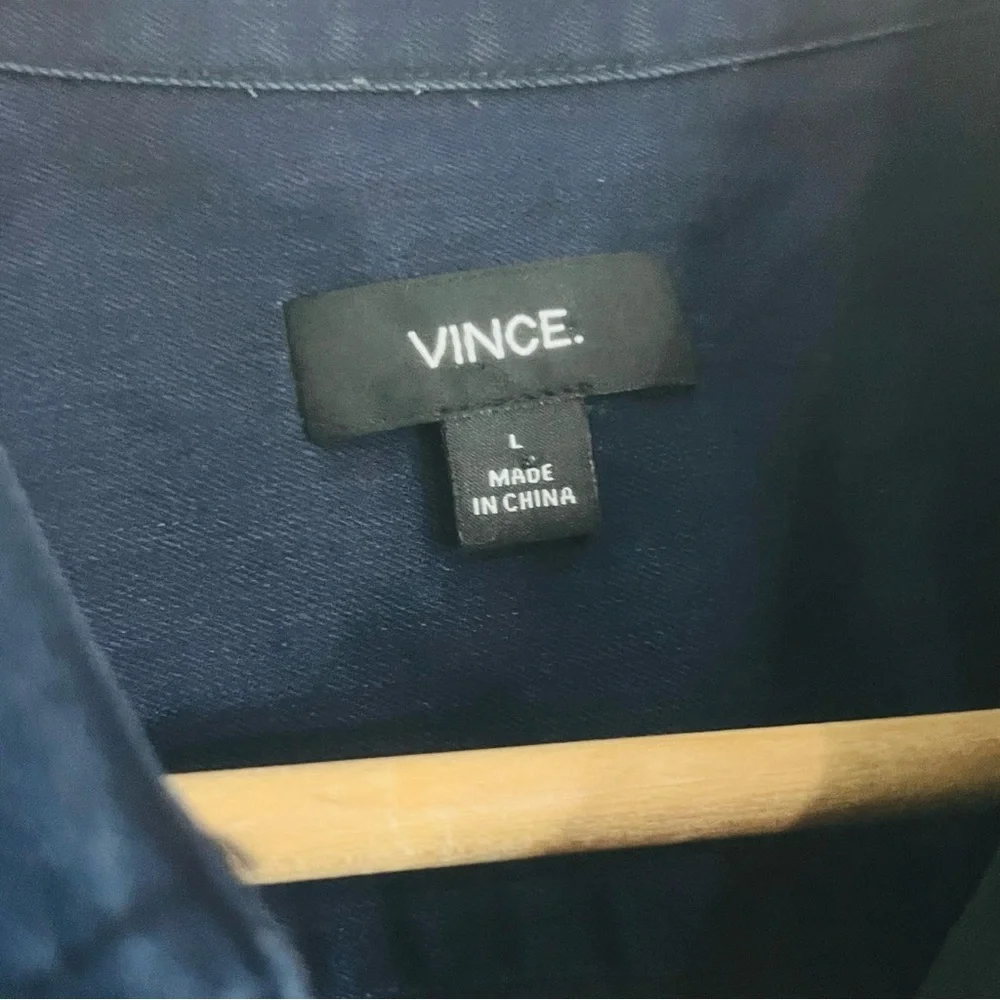 Vince Navy Soft Cotton Classic Button Up Shirt Large